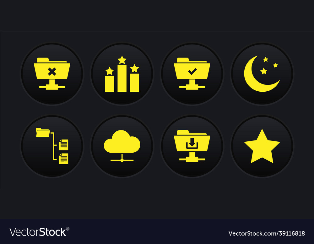 Set folder tree moon and stars network cloud vector image Set folder tree moon and stars network cloud