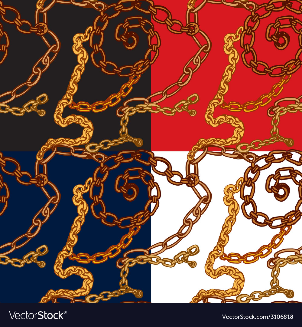 Set of seamless patterns with handdrawn gold chain