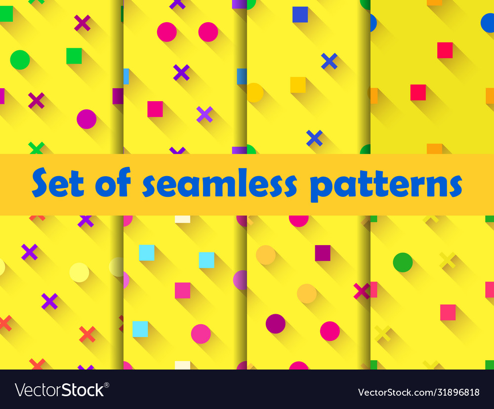 Set seamless pattern with geometric shapes vector image Set seamless pattern with geometric shapes