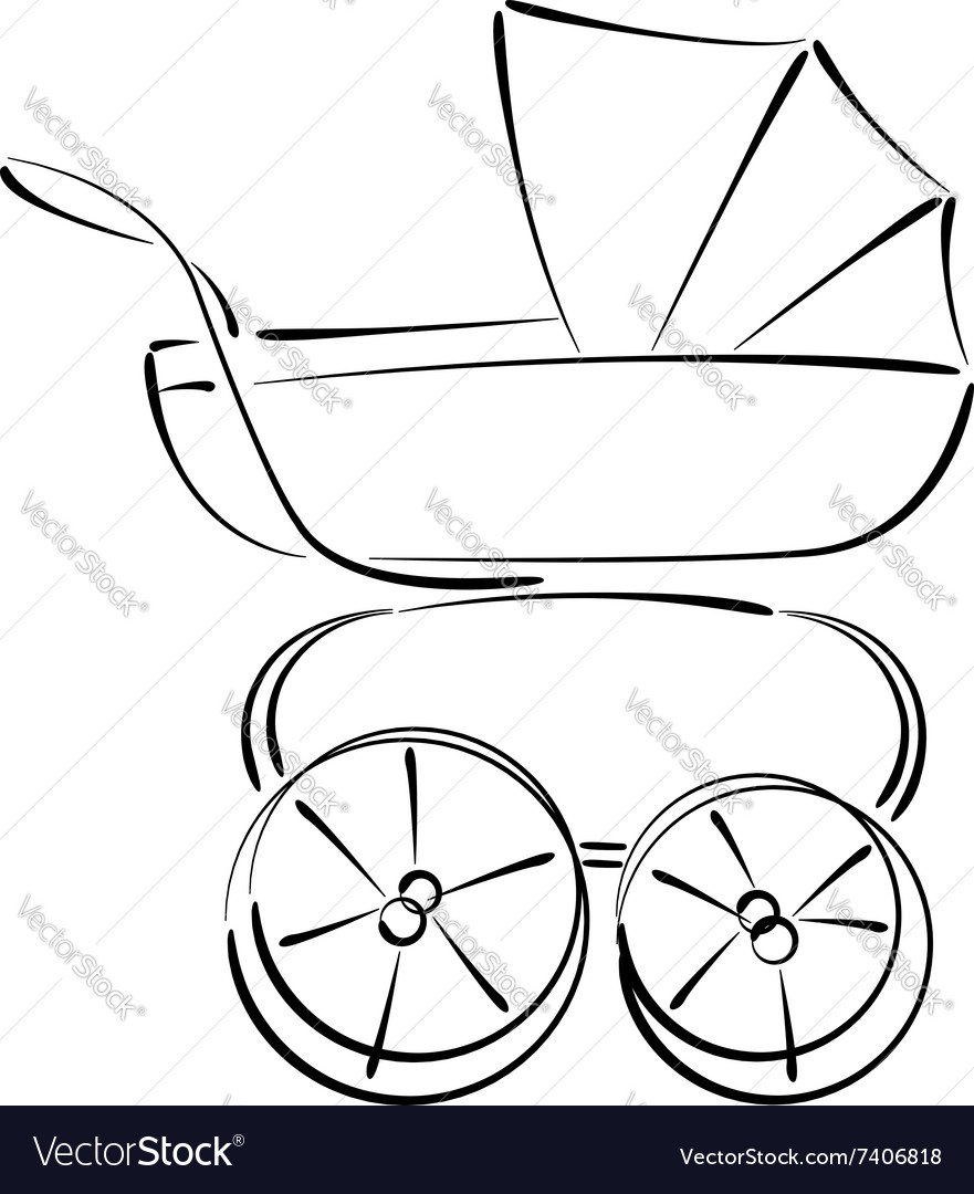 Sketched Baby Kinderwagen Buggy isoliert auf weiß