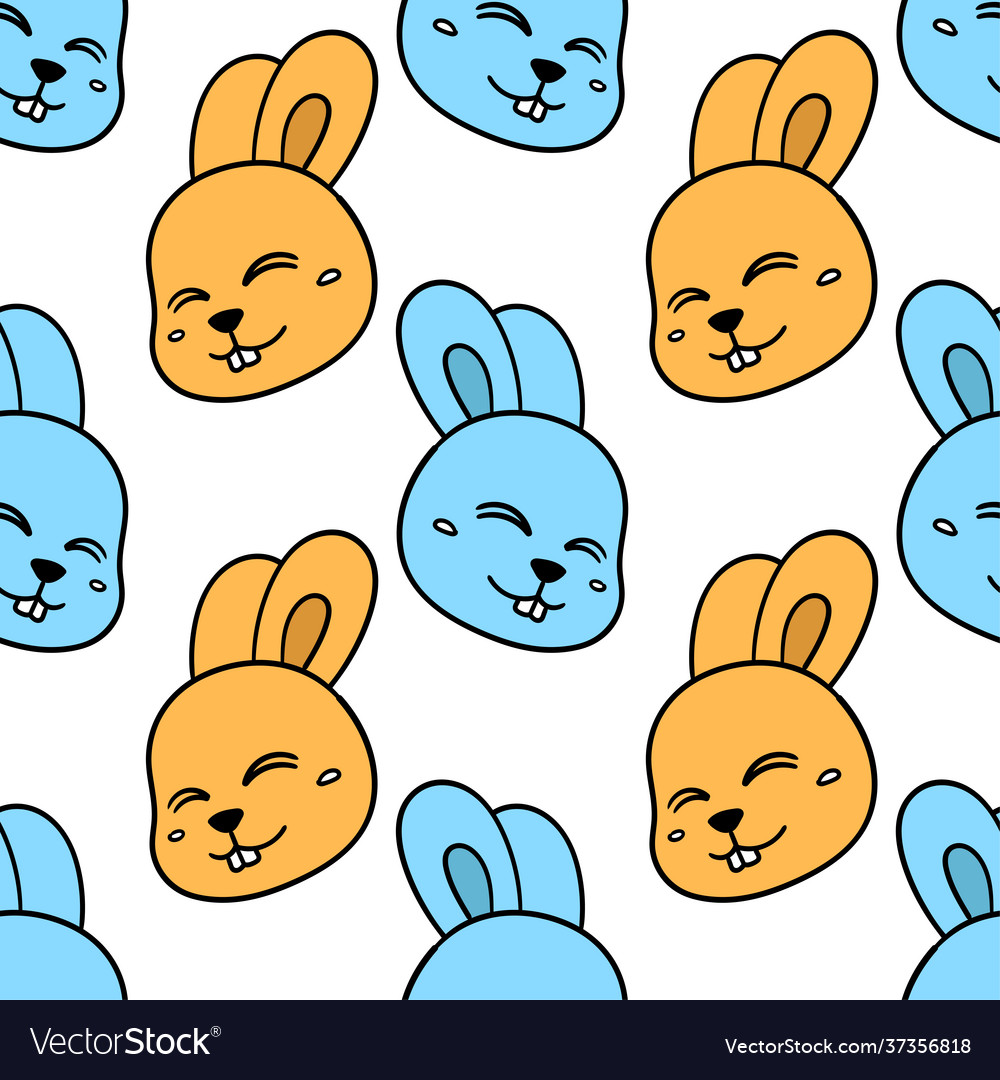 Smiling rabbit head seamless pattern textile
