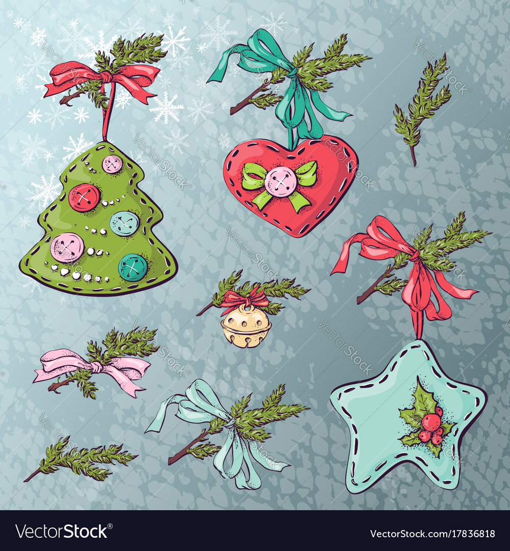 Vintage Christmas Decoration Red Stars Sweets And Vector Image
