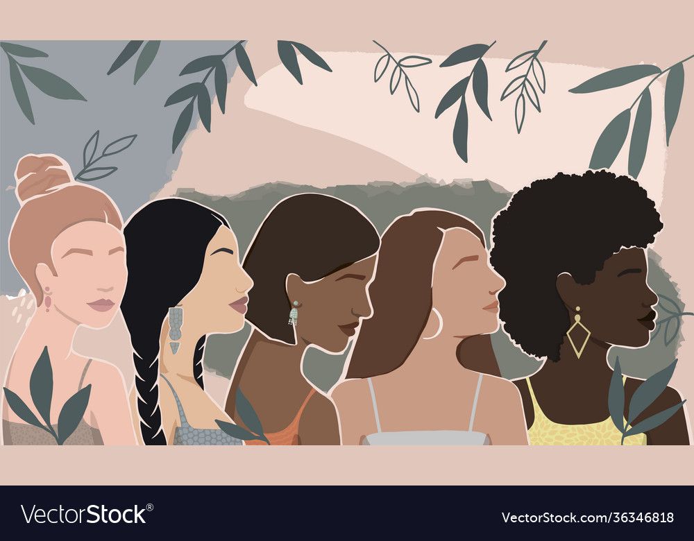 Women different ethnic groups together modern