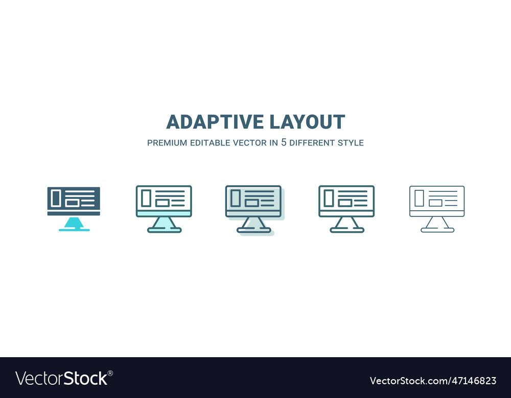 Adaptive layout icon in 5 different style outline Vector Image Adaptive layout icon in 5 different style outline