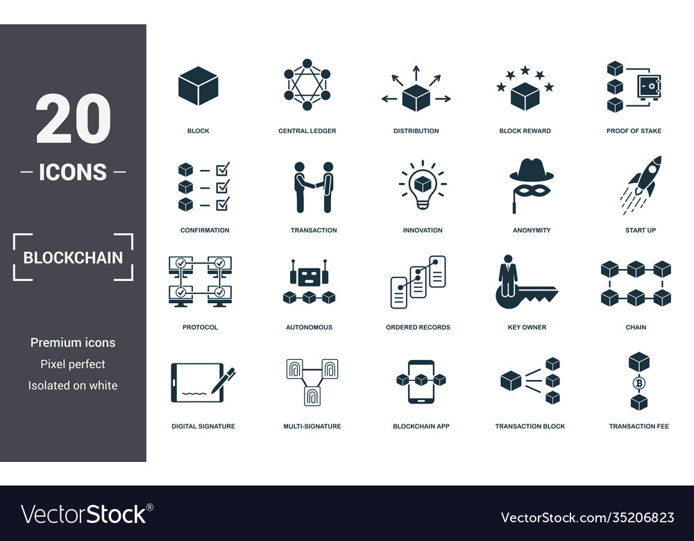 Blockchain set icons collection includes simple vector image Blockchain set icons collection includes simple