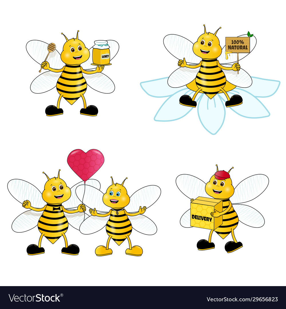 Cartoon cute bee mascot set character