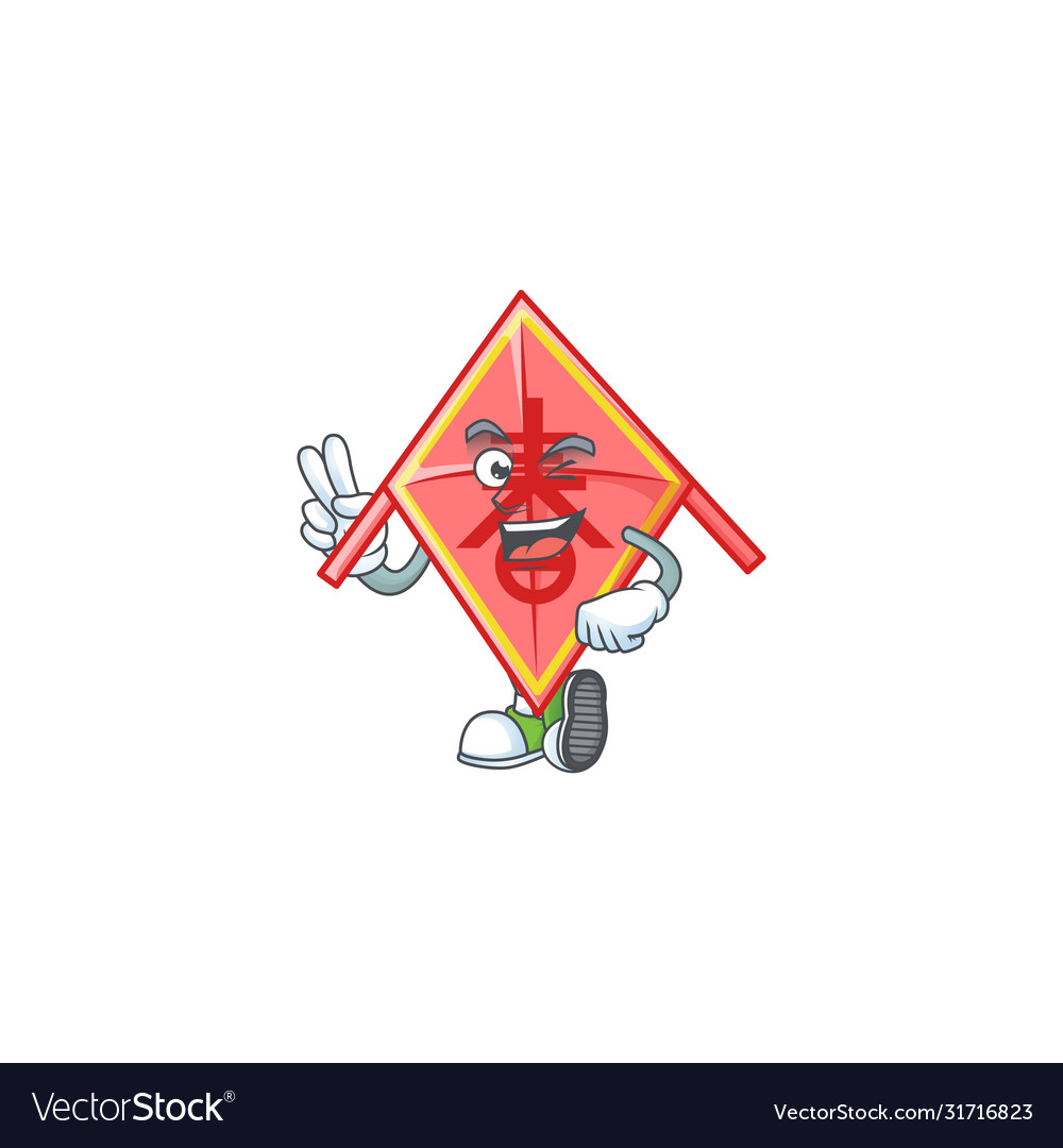 Cartoon mascot chinese red kite with two fingers Vector Image Cartoon mascot chinese red kite with two fingers Vector Image