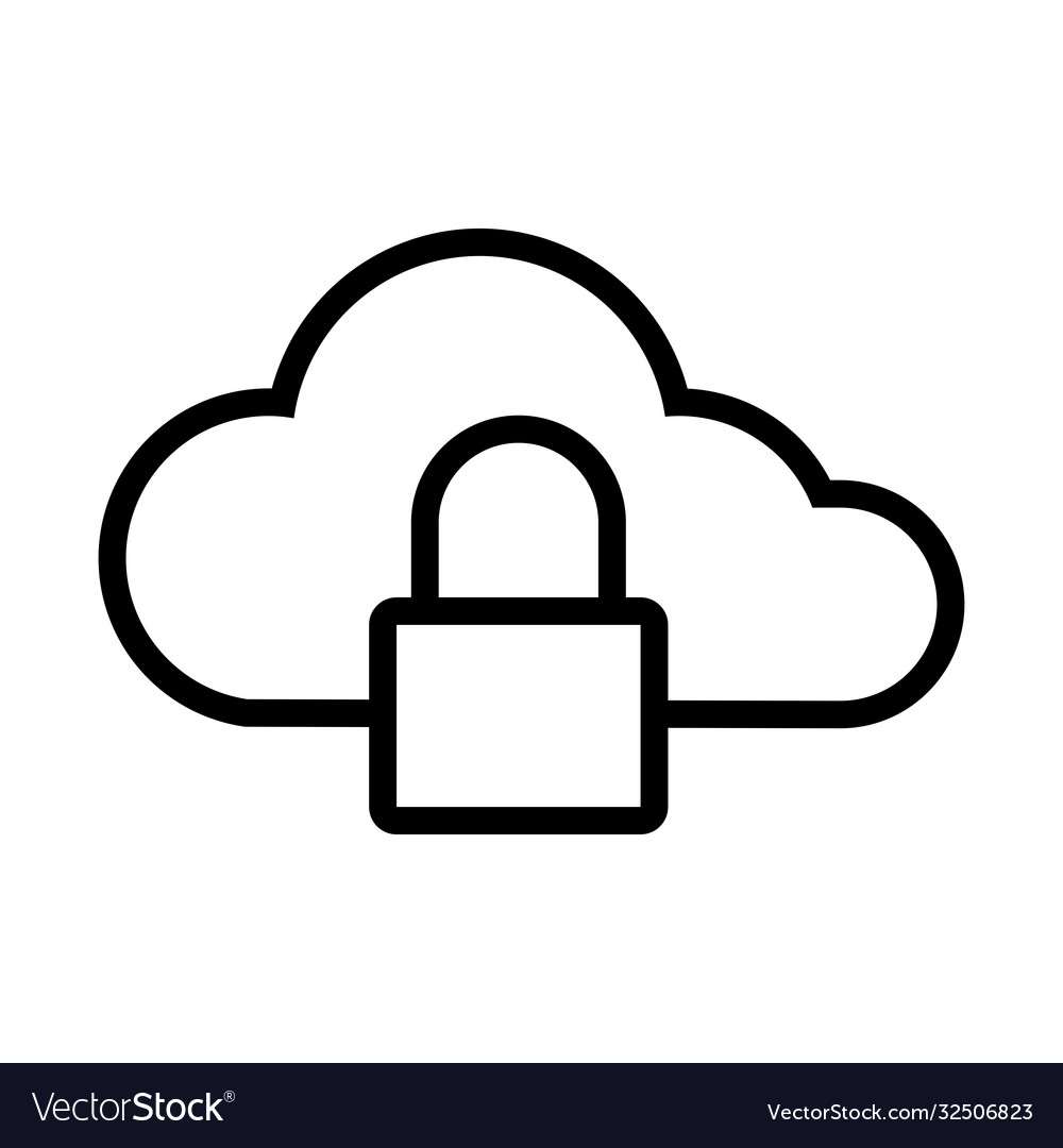 Cloud computing with padlock line style icon