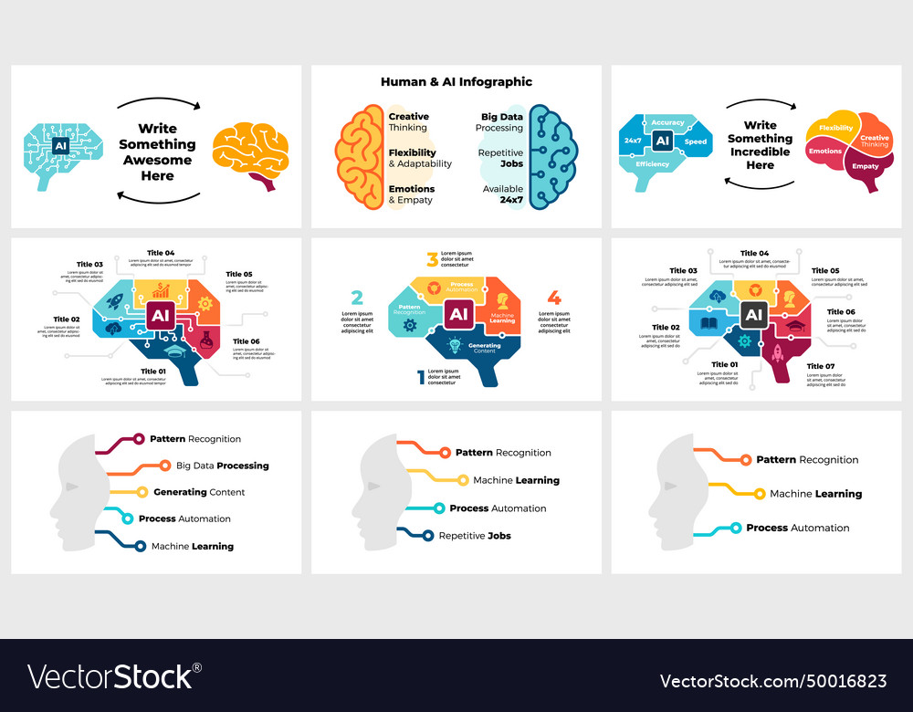 Human and ai brain hemispheres infographic Vector Image