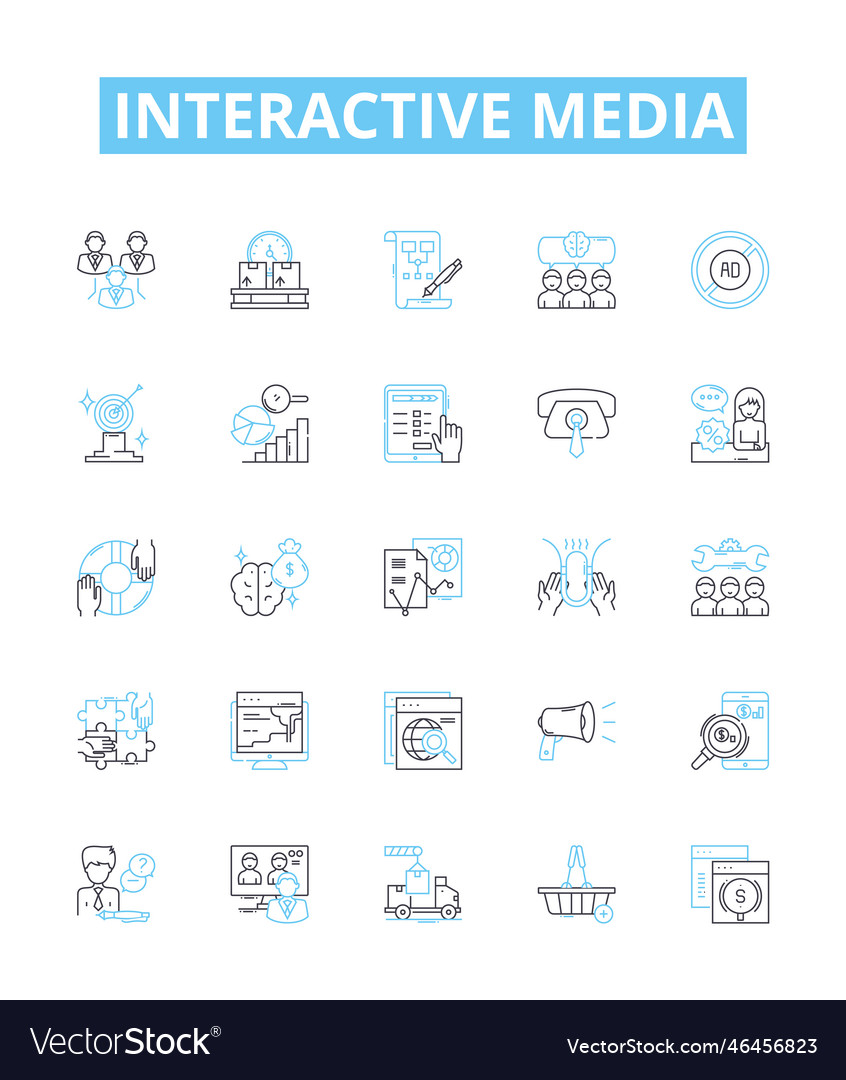 Interactive media line icons set