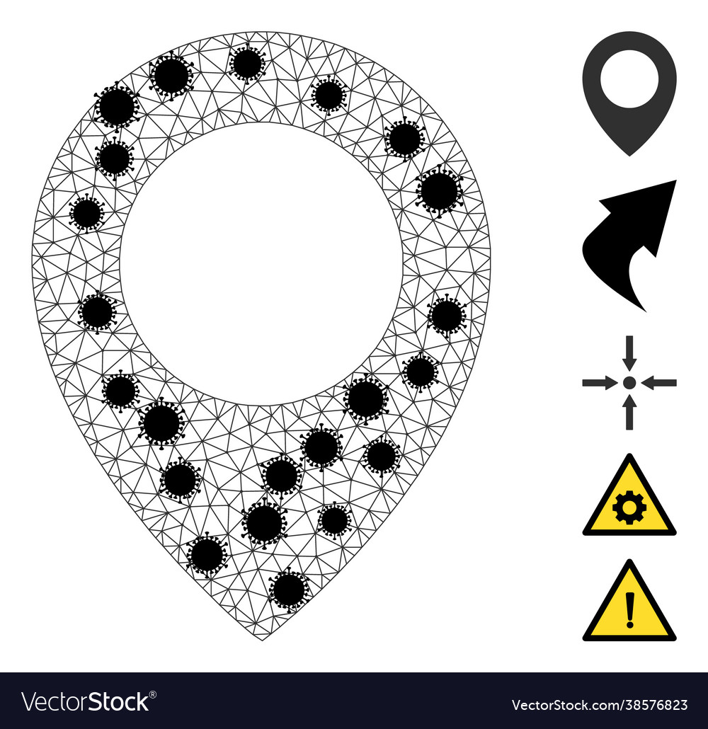 Map pointer wireframe mesh icon with virus