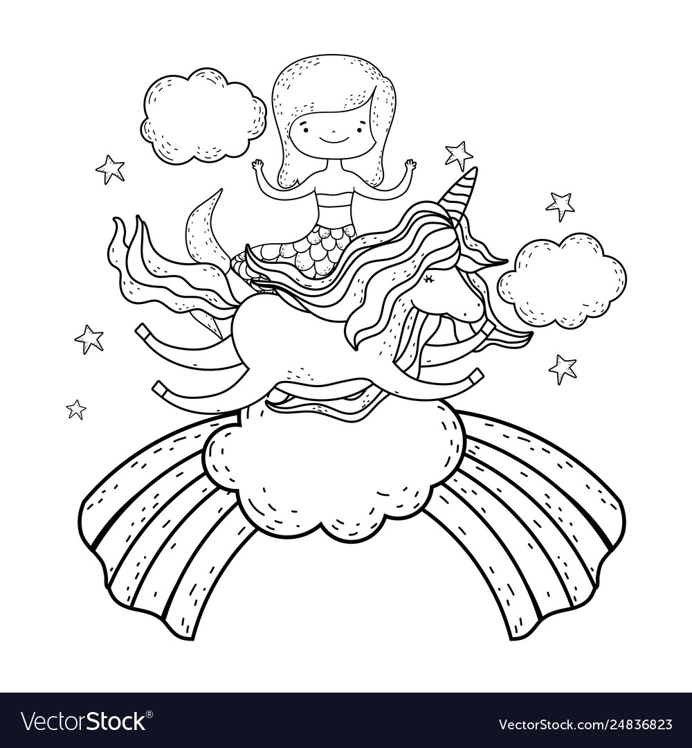 Mermaid und Einhorn in Rainbow Clouds
