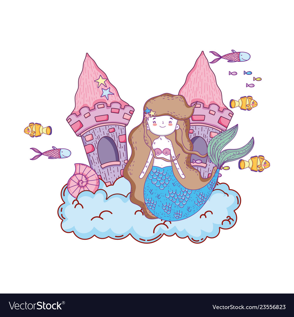 Mermaid with castle undersea scene