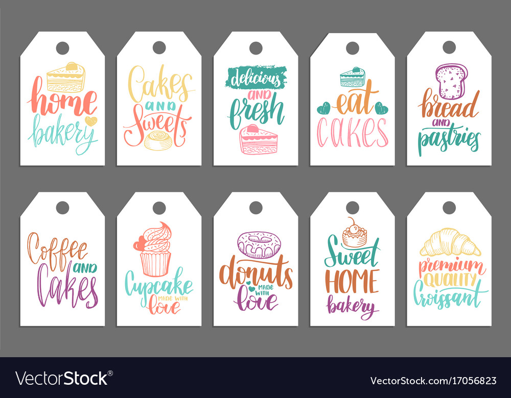 Set bakery hand lettering tags Royalty Free Vector Image