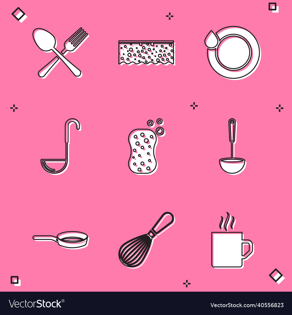 Set crossed fork and spoon sponge with bubbles Vector Image