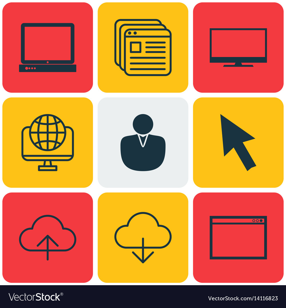 Set of 9 online connection icons includes mouse