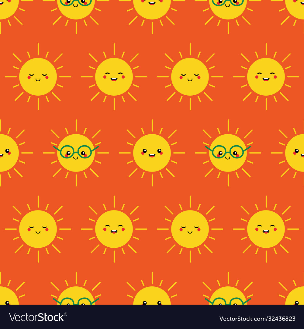 Smiling sun characters seamless pattern vector image Smiling sun characters seamless pattern