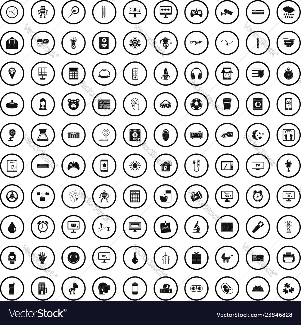 100 app icons set simple style Royalty Free Vector Image