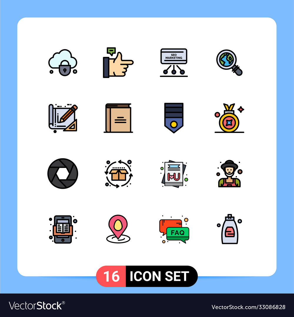 16 user interface flat color filled line pack