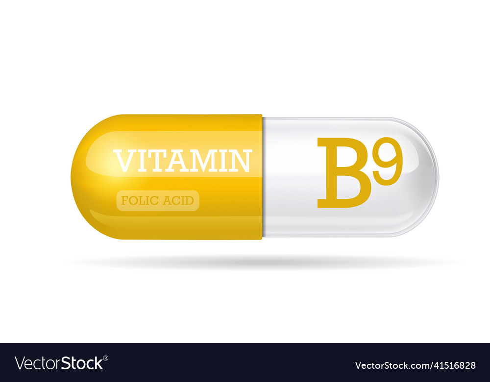 Capsule vitamin b9 structure orange and white