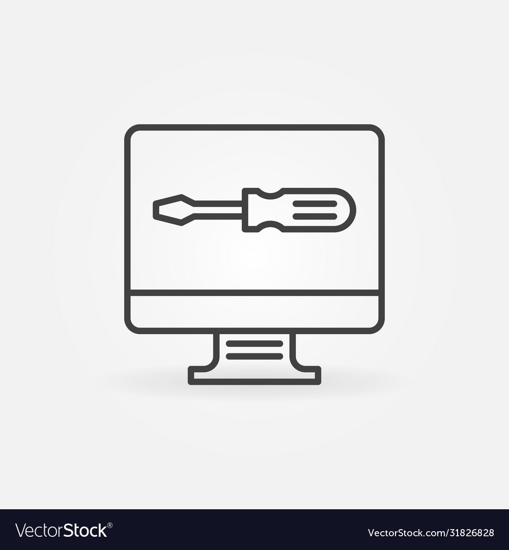 Computer with screwdriver outline icon