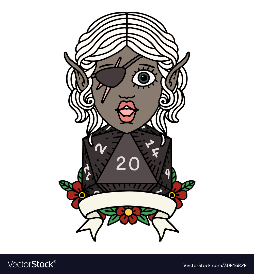 Elf rogue character with natural twenty dice roll