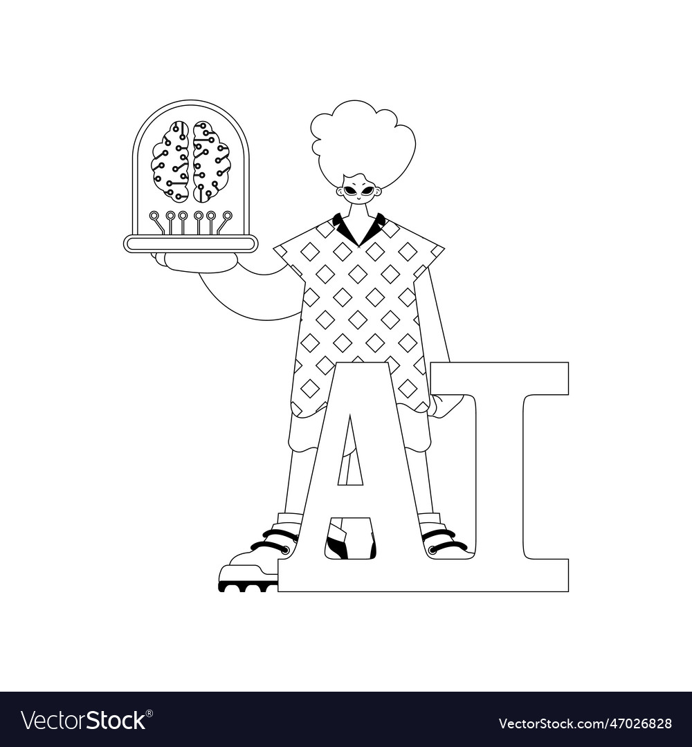 He grasps a model of ai linear style vector image He grasps a model of ai linear style