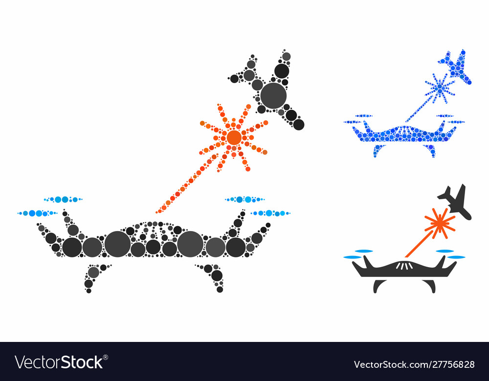 Laser drone strikes airplane mosaic icon circle