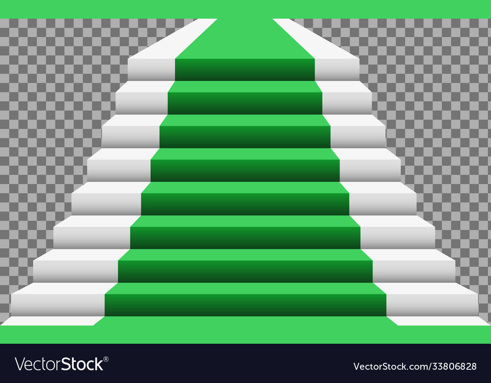 Realistic stone staircase with green carpet