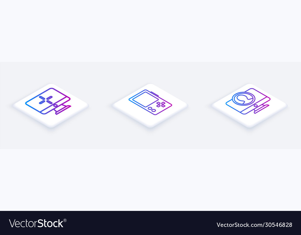 Set isometric line computer monitor portable vector image Set isometric line computer monitor portable