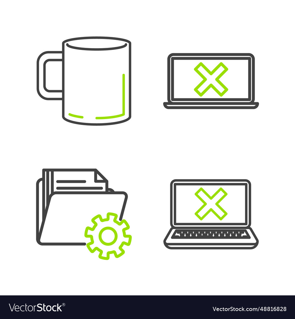 Set line laptop and cross mark on screen folder vector image Set line laptop and cross mark on screen folder