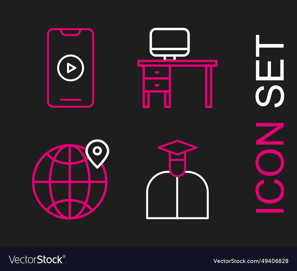 Set line student location on the globe computer vector image Set line student location on the globe computer