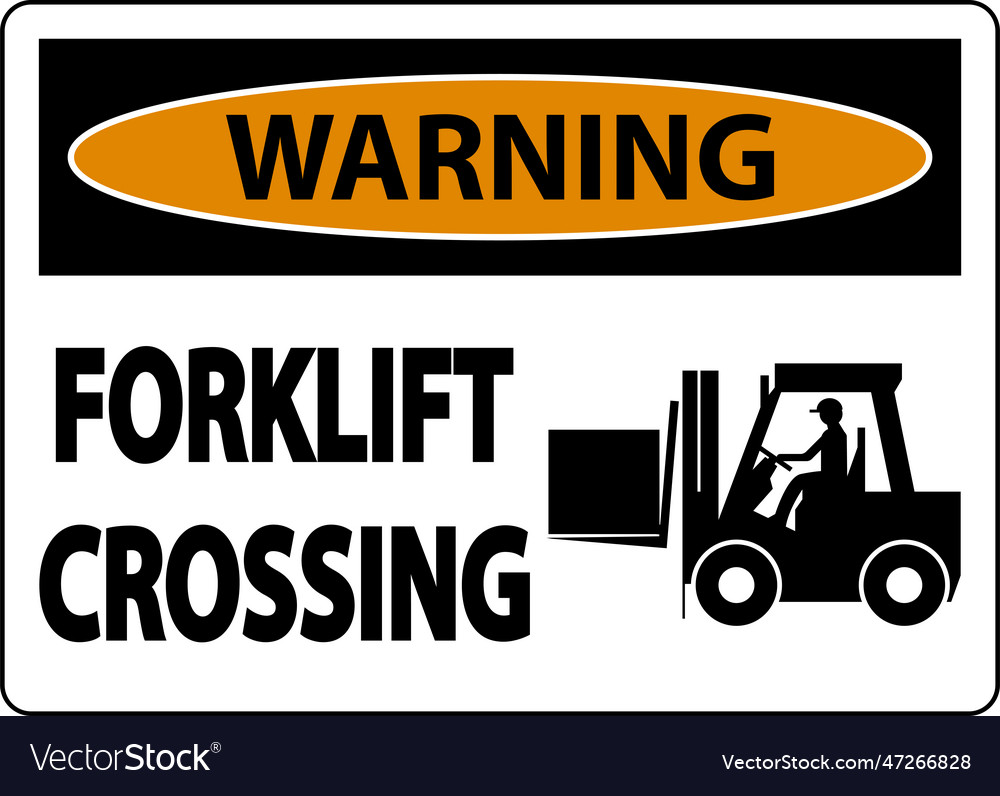 Warning forklift crossing sign on white background