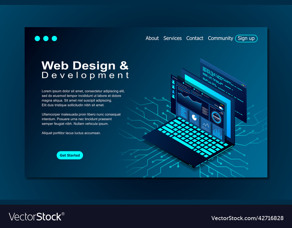 Web design and development isometric vector image Web design and development isometric