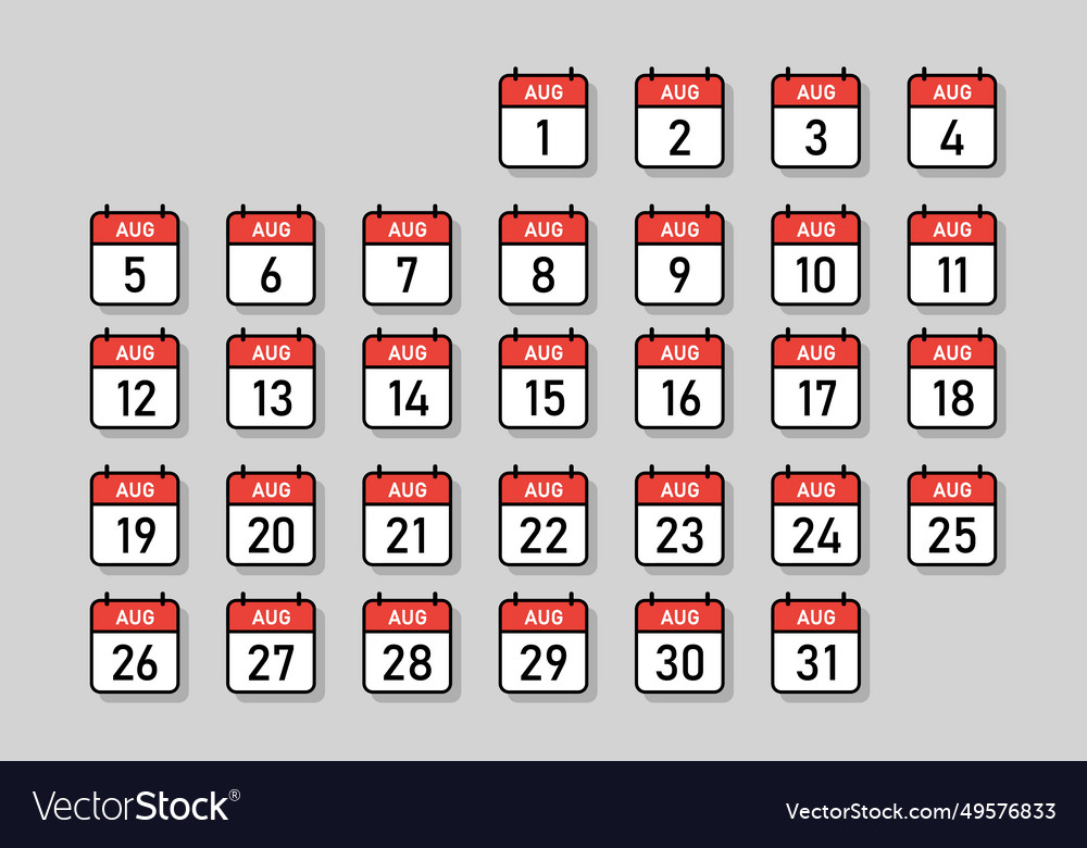 August daily calendar in one group red and white Vector Image