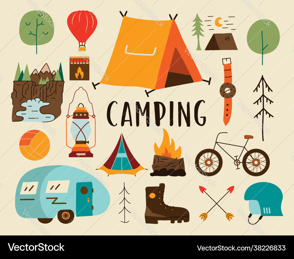 Camping adventure elements Royalty Free Vector Image