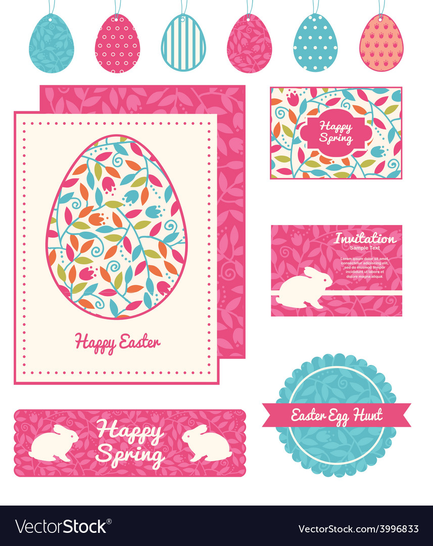 Colorful branches set of easter cards