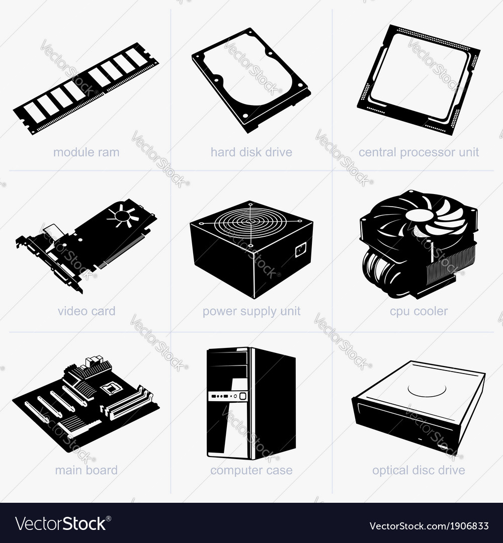 Computer parts diagram Royalty Free Vector Image