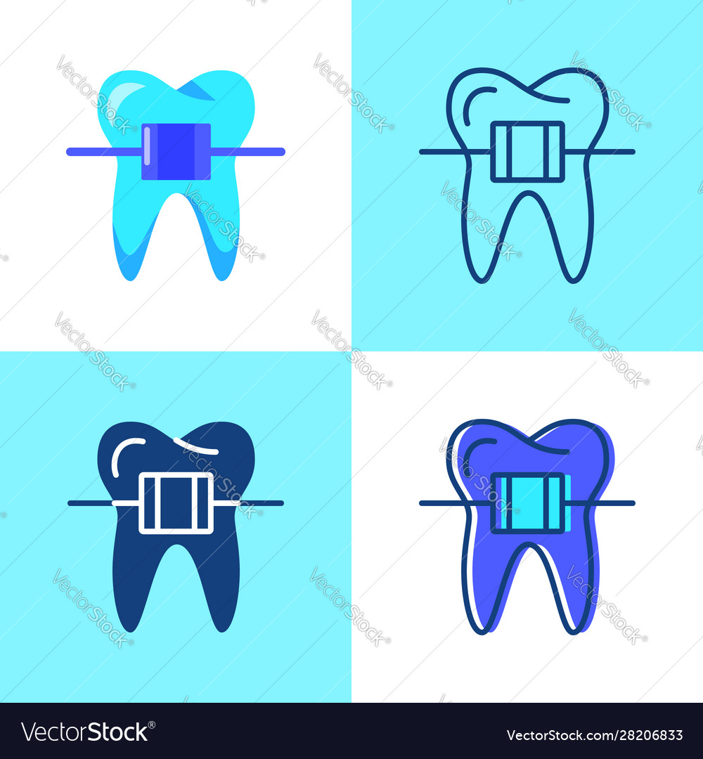 Dental braces icon set in flat and line style