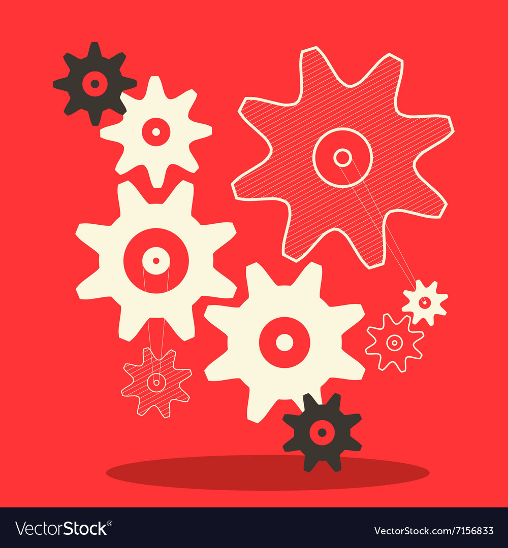 Flat design cogs - gears in retro style on r
