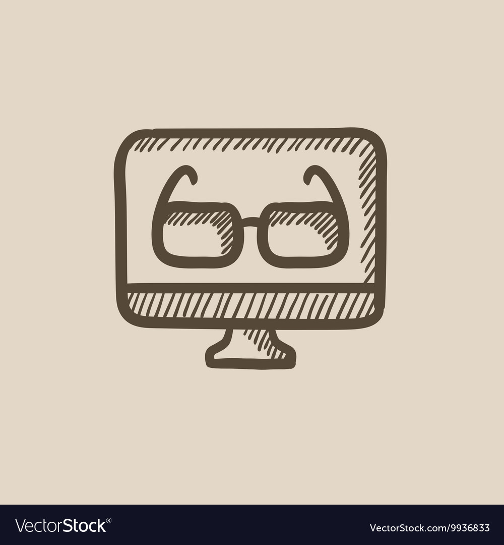 Glasses on computer monitor sketch icon