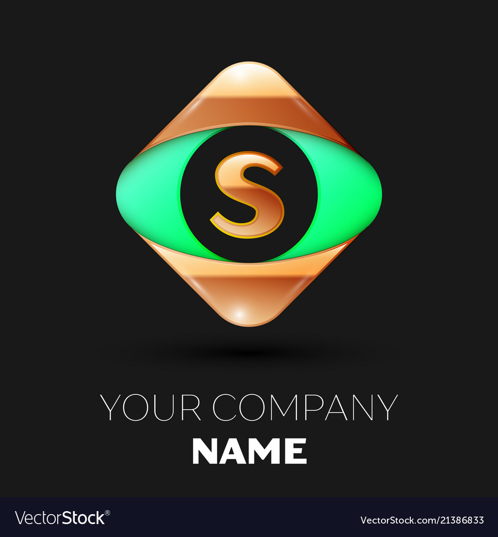 Golden letter s logo in the golden-green square vector image Golden letter s logo in the golden-green square