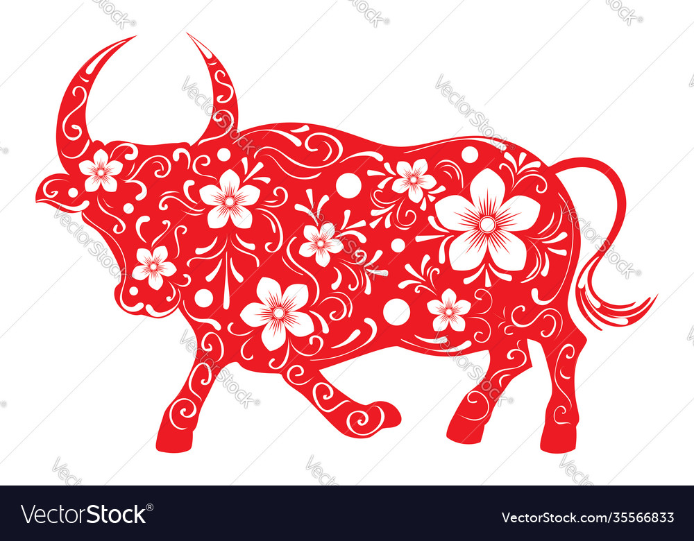 Red ox with white flowers