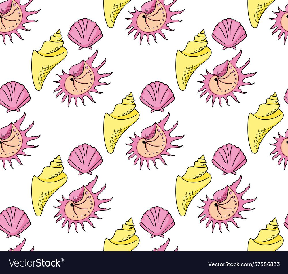 Sea theme seamless pattern design with shell vector image Sea theme seamless pattern design with shell