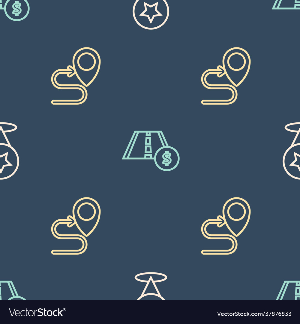 Set line map pointer with star route location vector image Set line map pointer with star route location