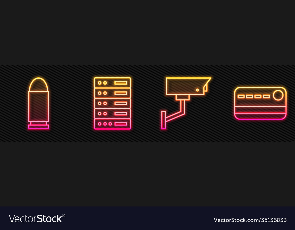 Set line security camera bullet server data vector image Set line security camera bullet server data
