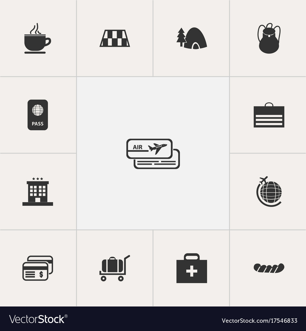 Set of 13 editable travel icons includes symbols