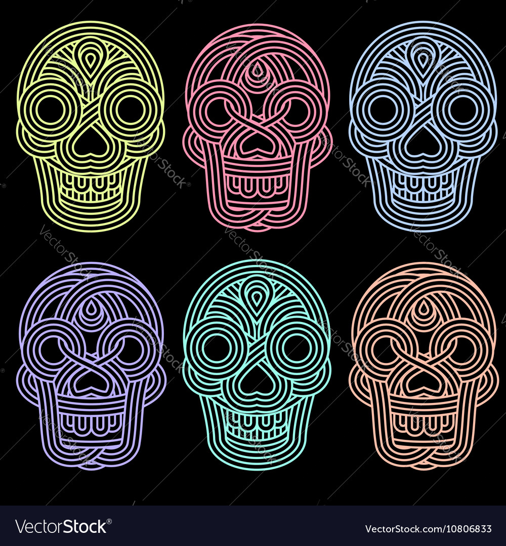 Set of parallel lines skulls on background