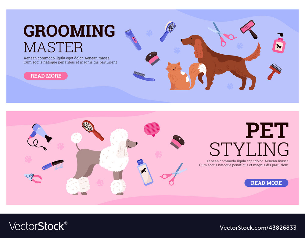 Set of website banners about pet grooming