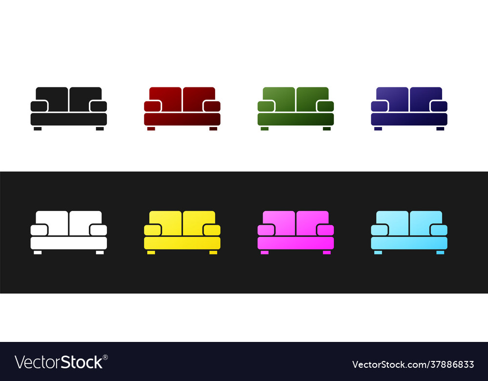 Set Sofa Icon isoliert auf schwarz und weiß